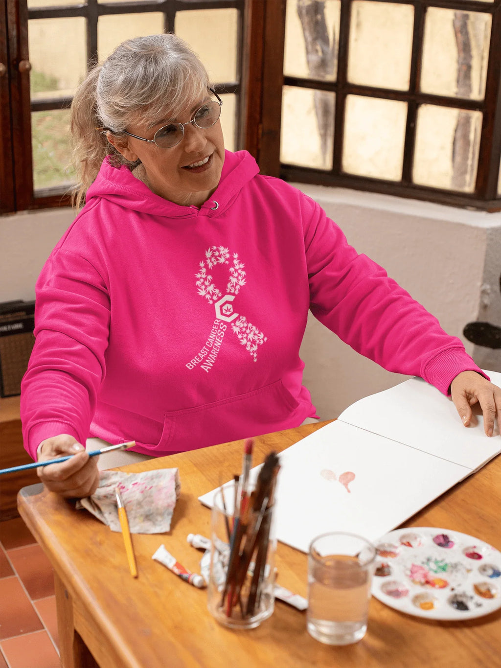Breast Cancer Awareness Hoodie Weed Ribbons